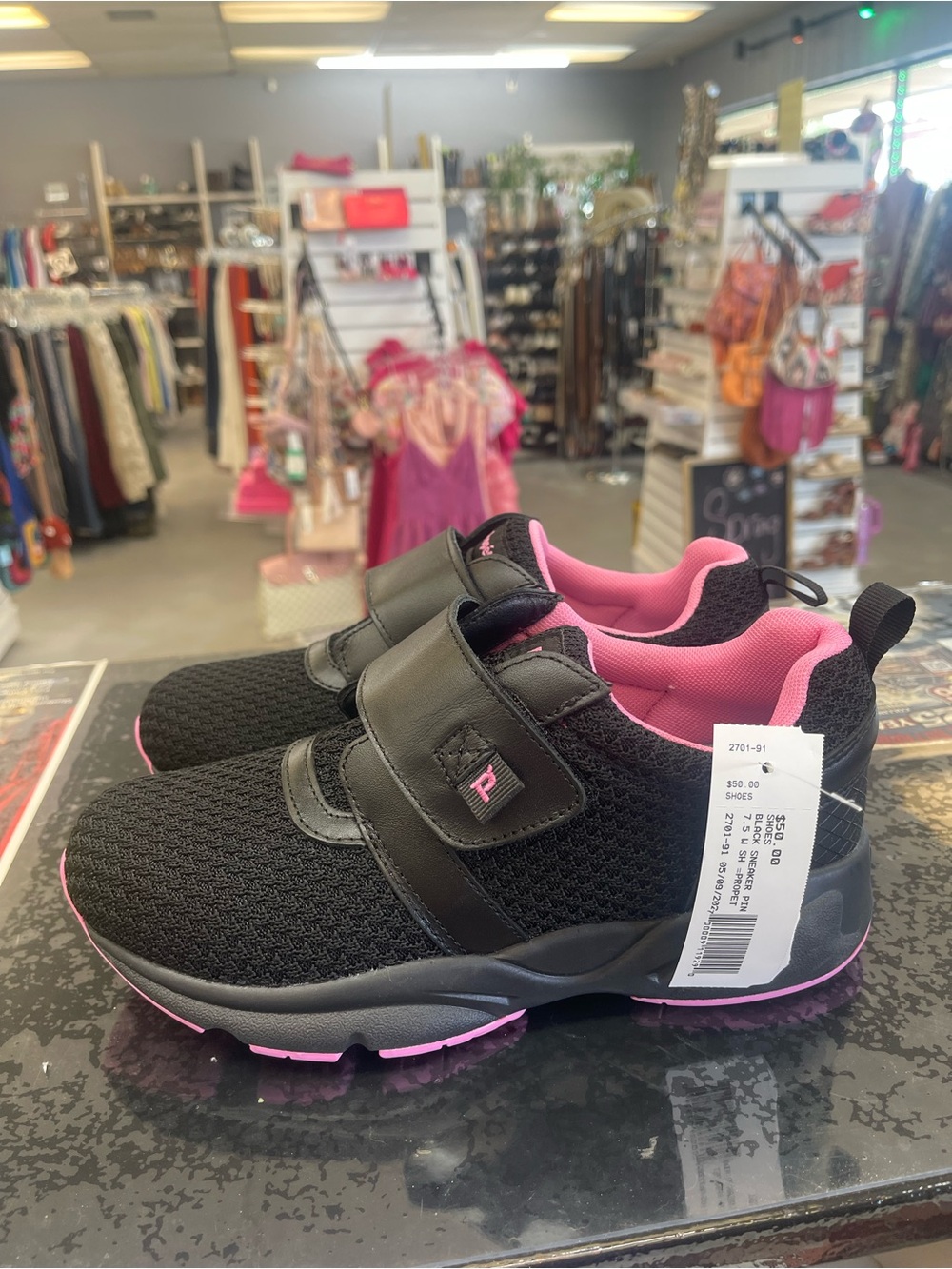 Propet Black and Pink Women's Hook-and-Loop Sneakers